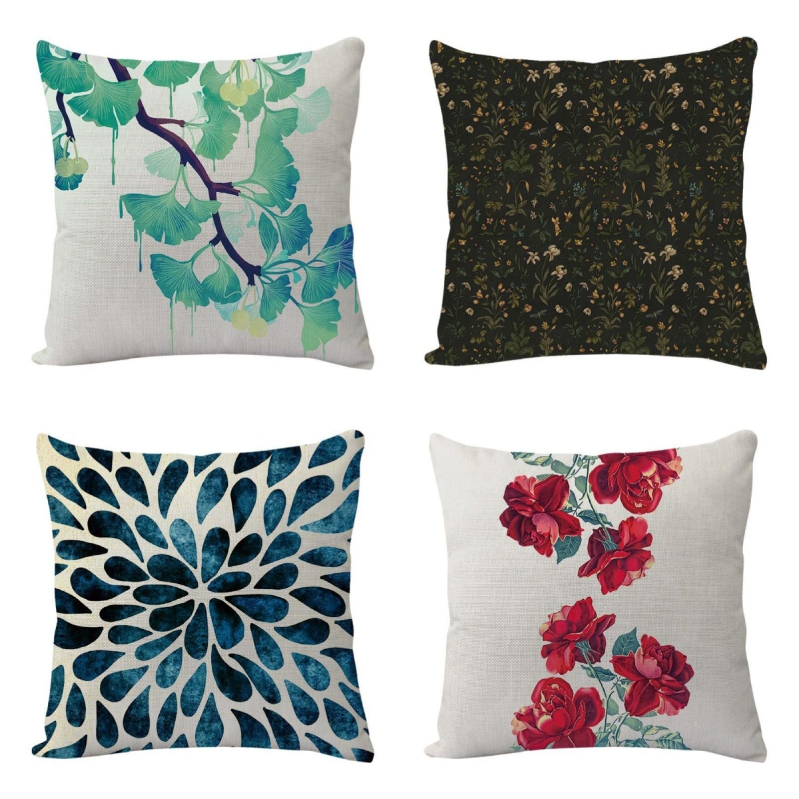 Housse de coussin 50x50 cm lot de 4 en coton lin avec fermeture éclair
