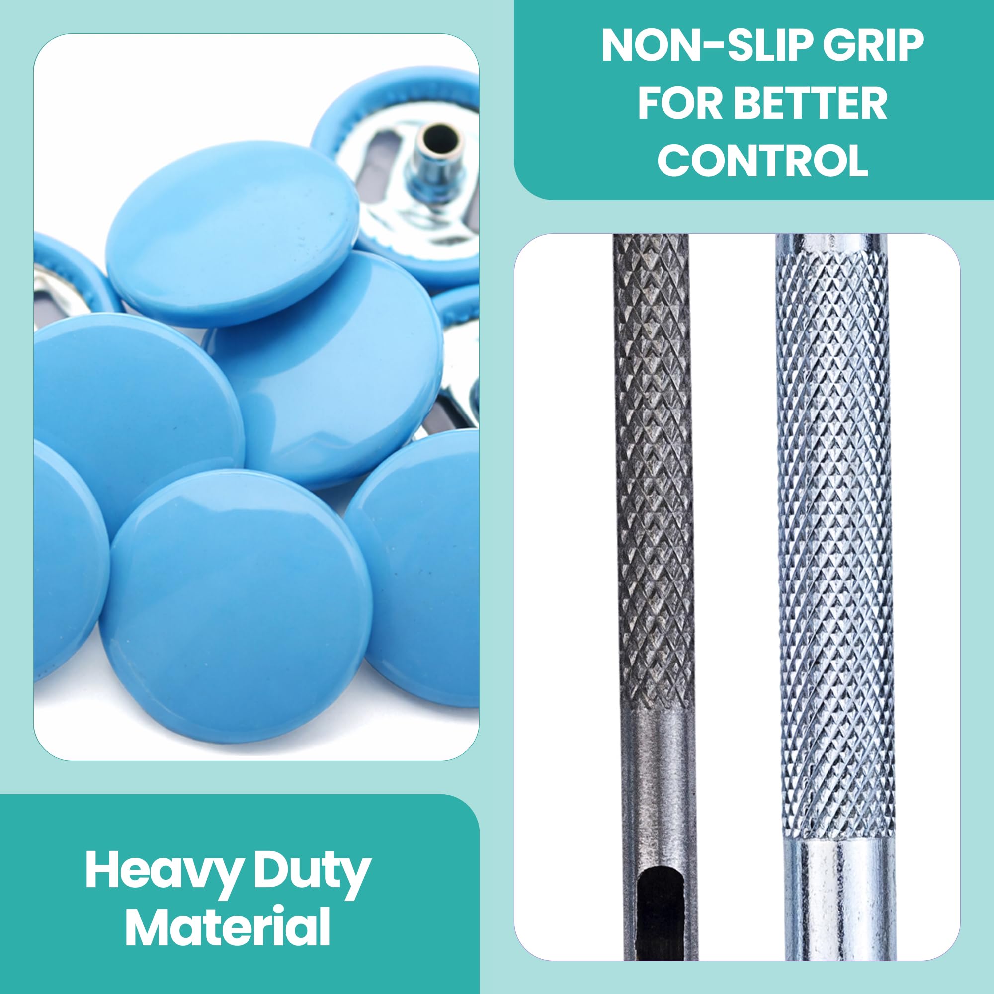 Trimming Shop 15mm Botones a Presión 4 Parte, Durable y Ligero Metal Cierres con Mano Fijación Herramienta para Jeans, Cuero, Tiras Costura Proyectos, Ropa Reparación - Azul Claro, 1000pcs