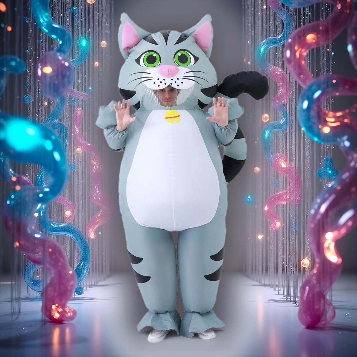 JASHKE Costume Chat Gonflable Adulte Costumes d'Halloween Gonflables déguisement Chat Gonflable Adulte