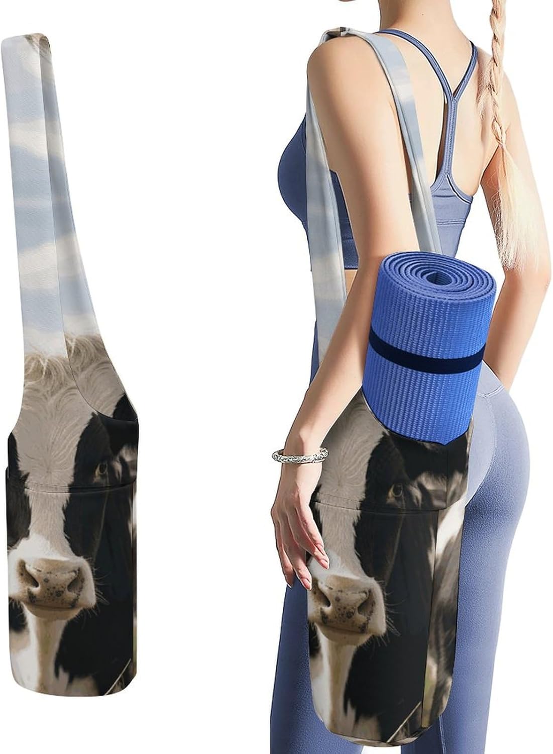 Canvas Yoga Bag,Cute Cows Printed Yoga Mat Handbag,Portable Yoga Mat Bag Large Capacity Gym Bag for Men Women Pilates Beach Travel