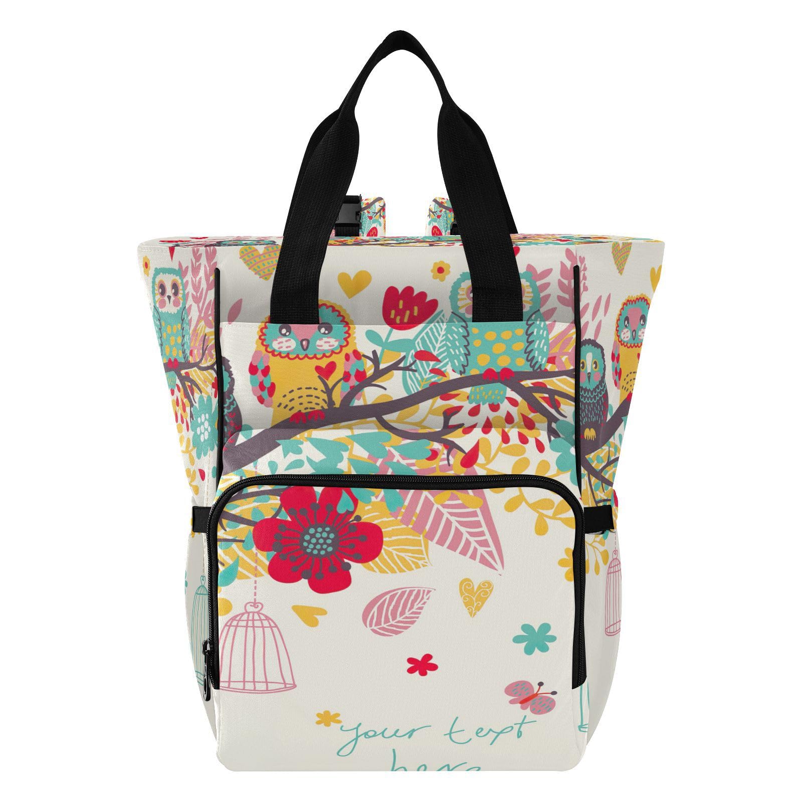 Baby Girl Diaper Bag Multifunction Waterproof Multifunction Large Travel Diaper Bag for Shopping Traveling Funny Cartoon Trendy Card Owls, Multicolor, One Size, Modern/Fitted