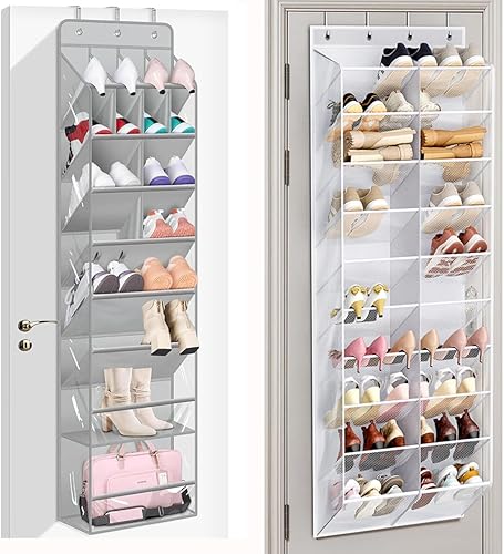 MISSLO Organizador de zapatos transparente para colocar sobre la puerta, paquete de 30 pares de organizadores de zapatos para colocar sobre la puerta