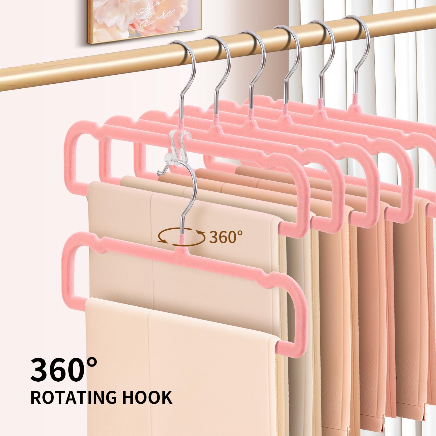 Confezione da 30 grucce in velluto antiscivolo per jeans, con 10 ganci e 2 clip, resistenti, sottili, salvaspazio, con gancio girevole a 360°, per pantaloncini, gonne e reggiseni (rosa)