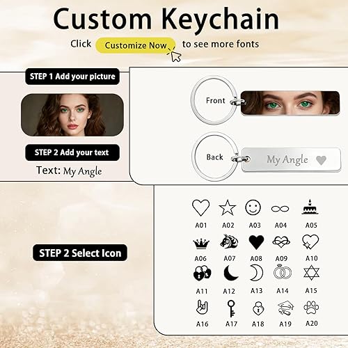 Miniatura 2 de Llaveros personalizados con foto de ojo, llaveros personalizados para ojos, texto grabado, regalo personalizado de acero inoxidable de doble cara