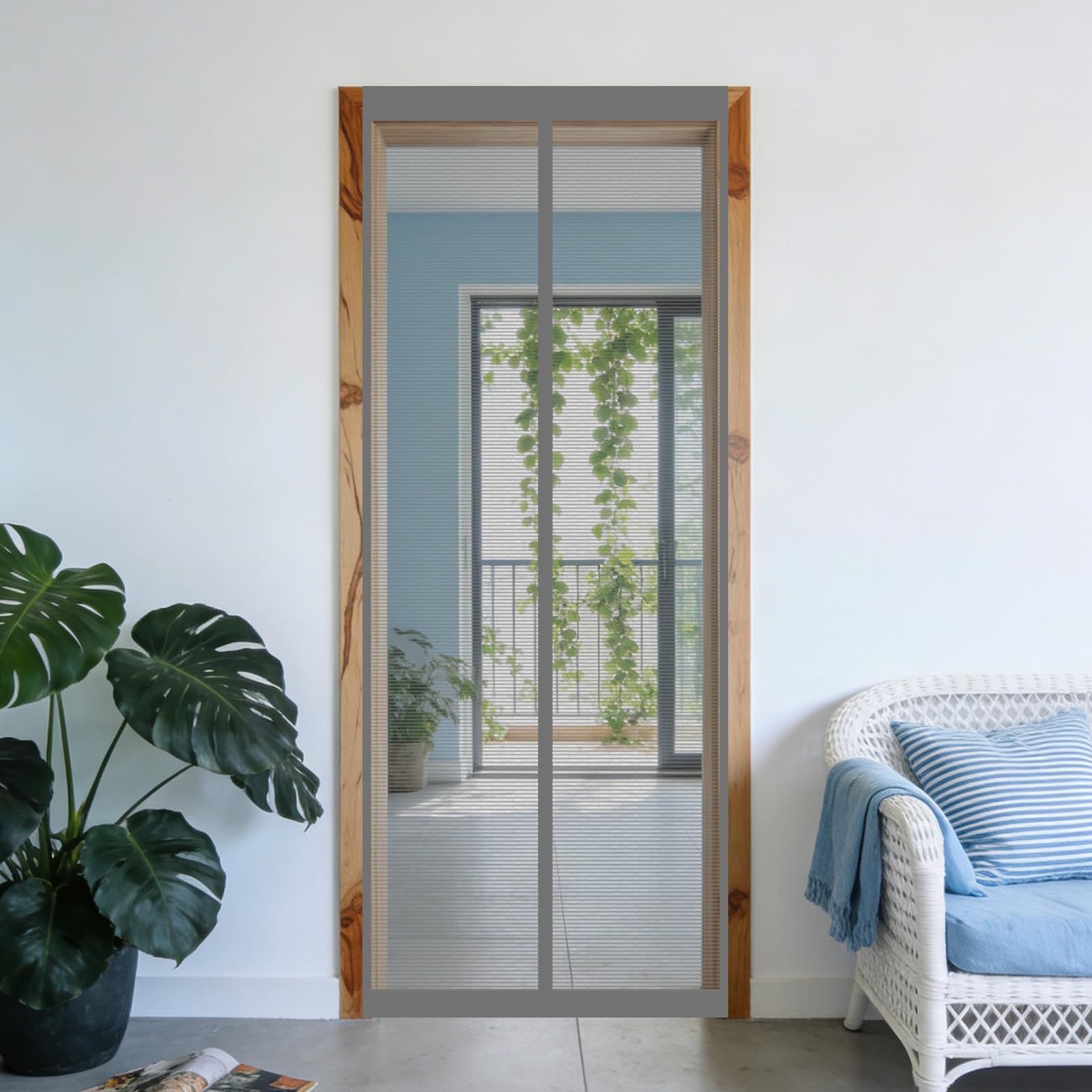 Moustiquaire porte fenetre 124 x 230 cm gris sans perçage automatique