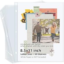 Vienrose Scrapbook Refill Pages 8.5x11, 50 Pack Heavyweight Clear Page Protectors for 3 Ring Binders, Top Loading Plastic Sleeves for Scrapbook Albums & Photo Storage No Paper Inserts, Acid Free