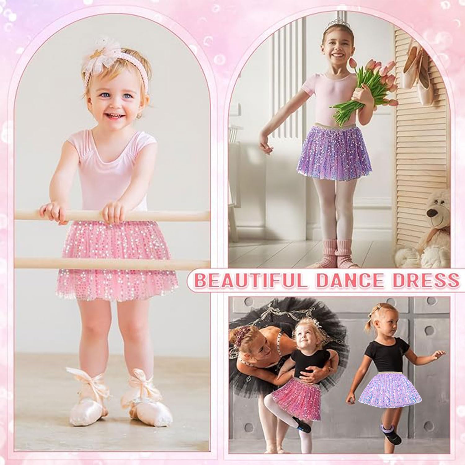 Tüllrock Mädchen Kinder, Weiches Kleinkind Baby Prinzessin Tütü Rock, Funkelnden Pailletten Minirock 3 Geschichtet Rüsche Tanz Ballettrock Kleid für Geburtstag Party Kleidung 2-6 Jahre