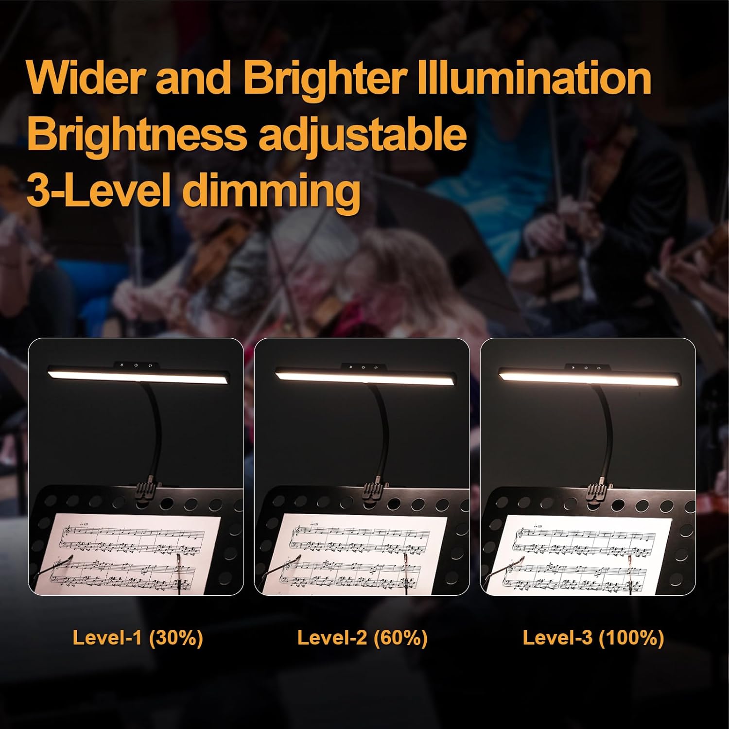 Super Bright Music Stand Light, LED Clip On Light,Magnetic Base, Removable Rechargeable Battery Operated, Long-Lasting USB-C Eye-Care Clamp Lamp, Gooseneck Design for Sheet Music, Black