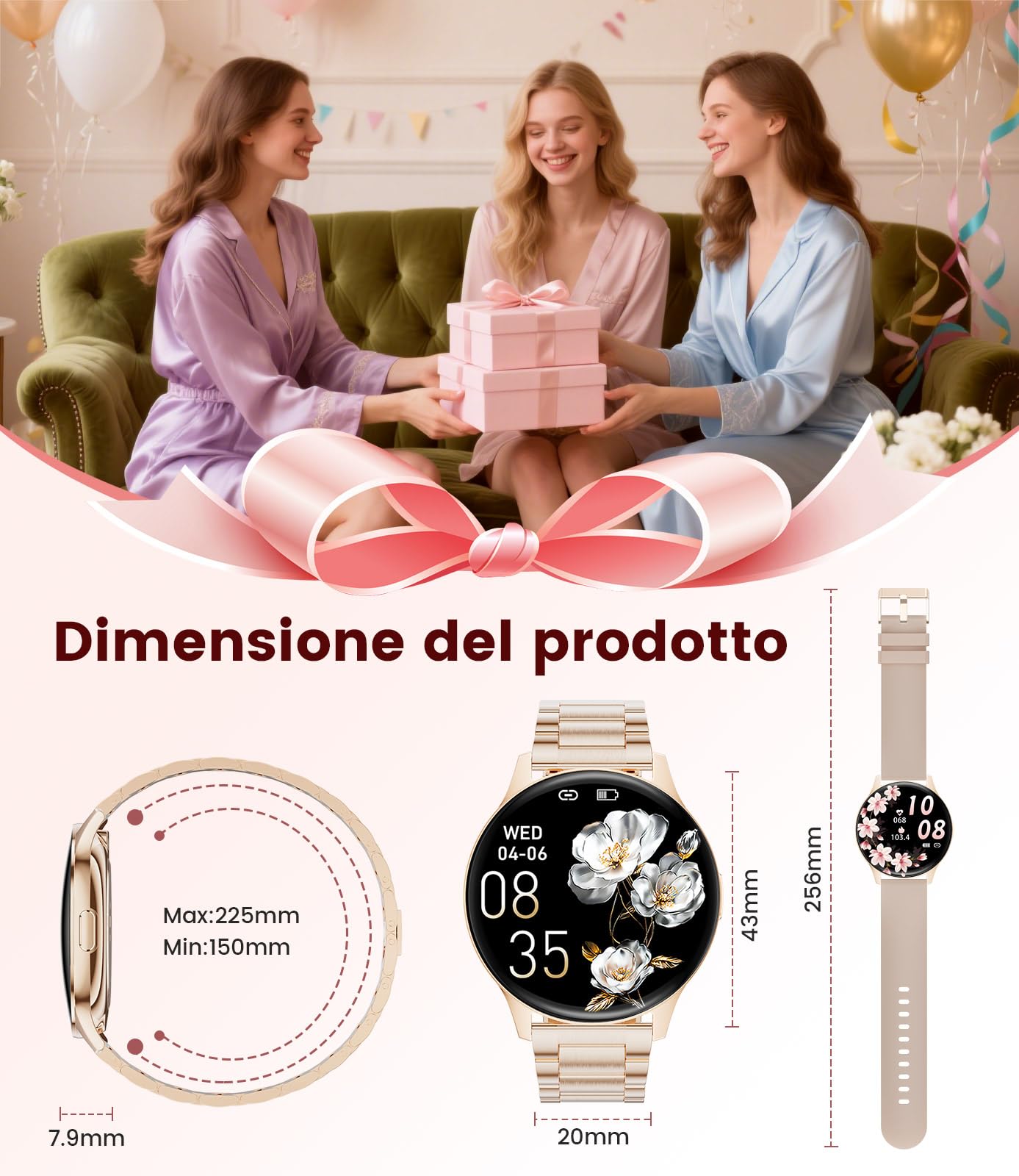 Smartwatch da donna, 1,43" HD AMOLED Smartwatch con funzione telefonica/Cinturino in metallo premium, orologio sportivo in con 120+ modalità sportive, monitoraggio del sonno, Oro