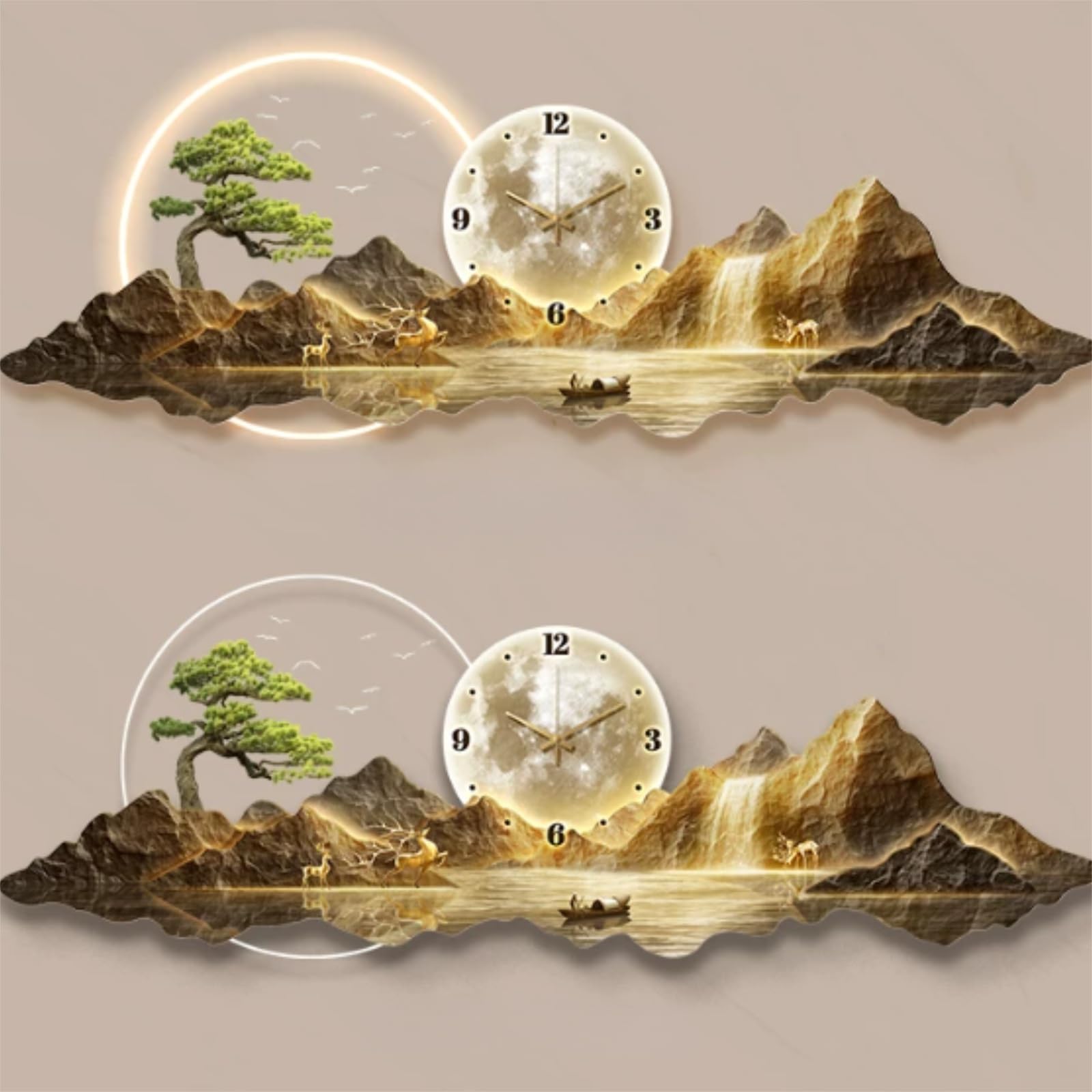 3D LED Wall Art Clock for Living Room, Large Wall Hanging Decor with Silent