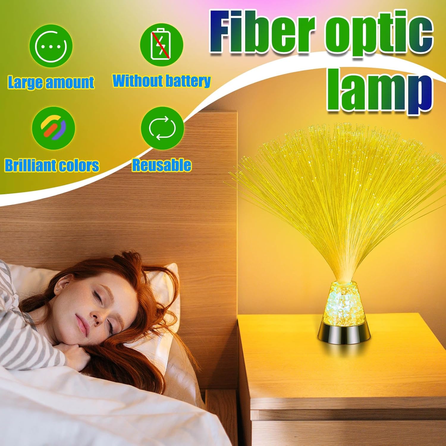 Retisee 6 Pieces Fiber Optic Lamp with Crystal Base 14inch Multicolored Sensory Lights Centerpiece Changing USB Battery Powered Fiber Optic Lights for Room Wedding Disco Party Decoration (Colorful)