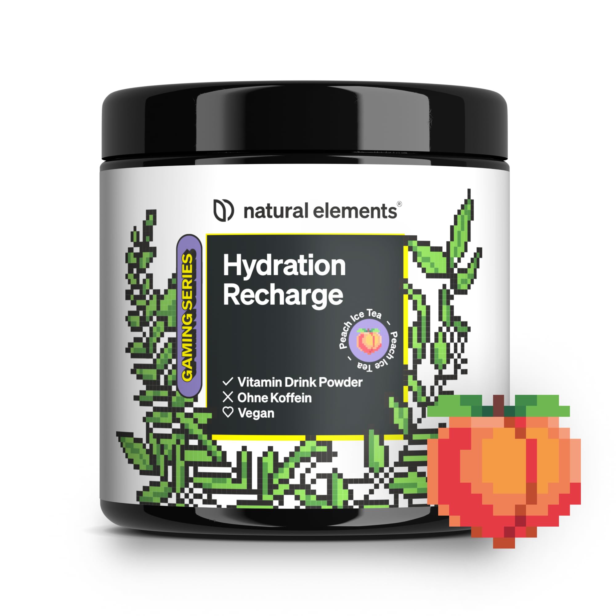 natural elements Hydration Recharge Peach Ice Tea – der Drink für Gamer – Elektrolyte Pulver & Vitamine – ohne Zucker, mit Stevia gesüßt – Getränkepulver zum Mixen – vegan, hochdosiert, laborgeprüft