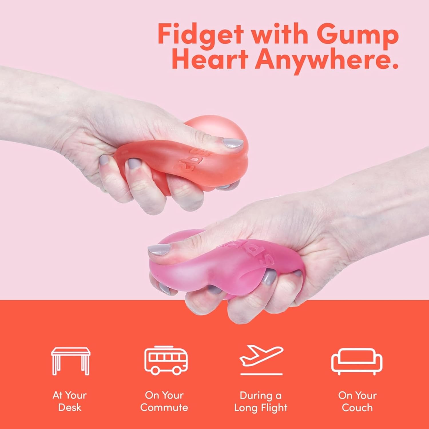 Gump Heart Gel-Filled Stress Ball | Ultra-Squishy Fidget Toy for Stress Relief & Focus | Anxiety Ball for Adults & Teens | Sensory Squeeze Toy | Pink