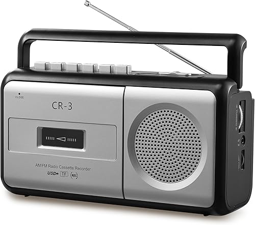 Reproductor de casete portátil Boombox Radio AMFM estéreo, grabadora de cinta de casette vintage con altavoz y conector de auriculares de 0.138 in