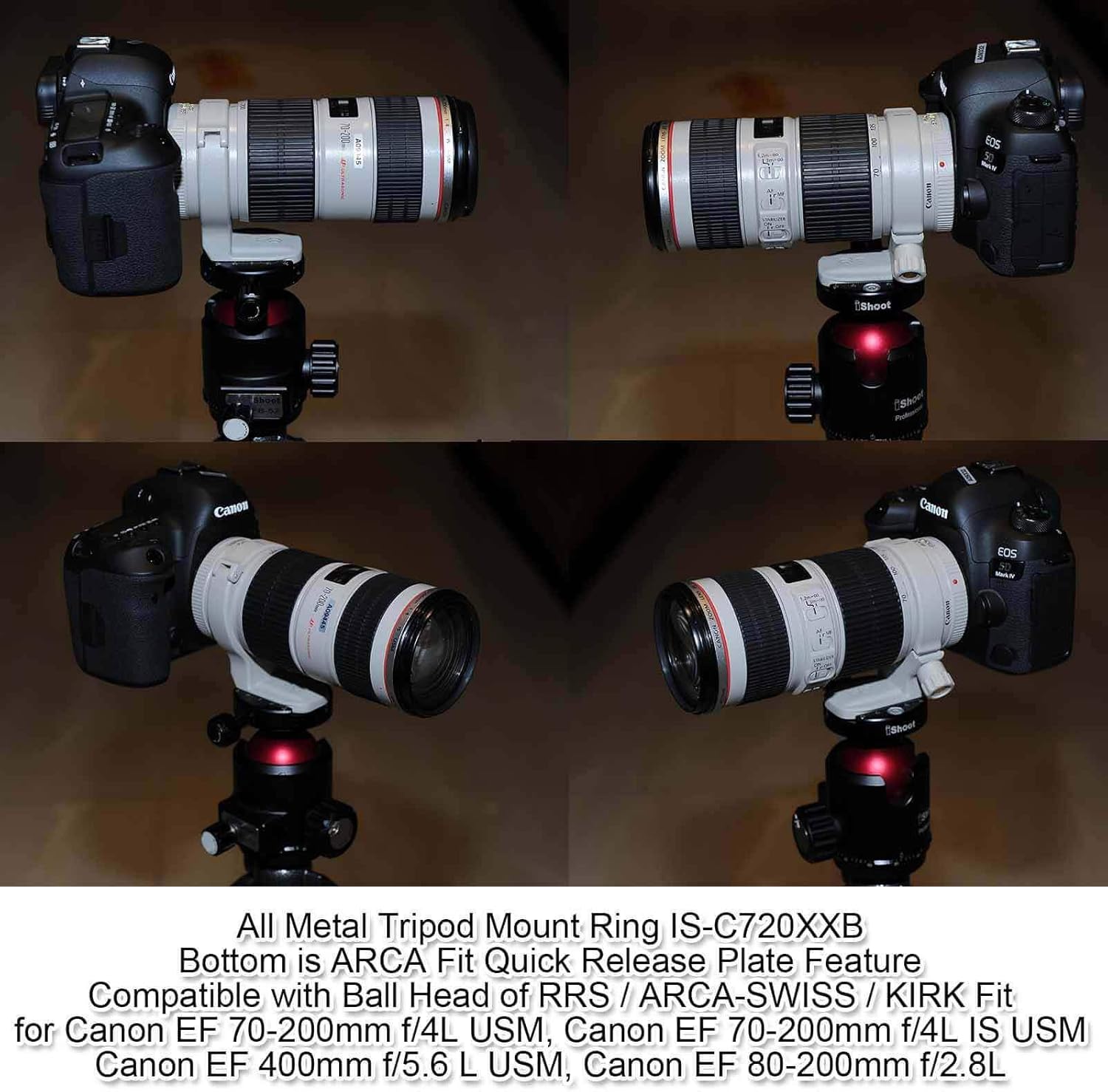 iShoot Full Metal Tripod Mount Ring for Canon EF 70-200mm f/4L is II USM Lens, Lens Collar Support Bracket with Quick Release Plate fit Arca-Swiss Type Tripod Ball Head