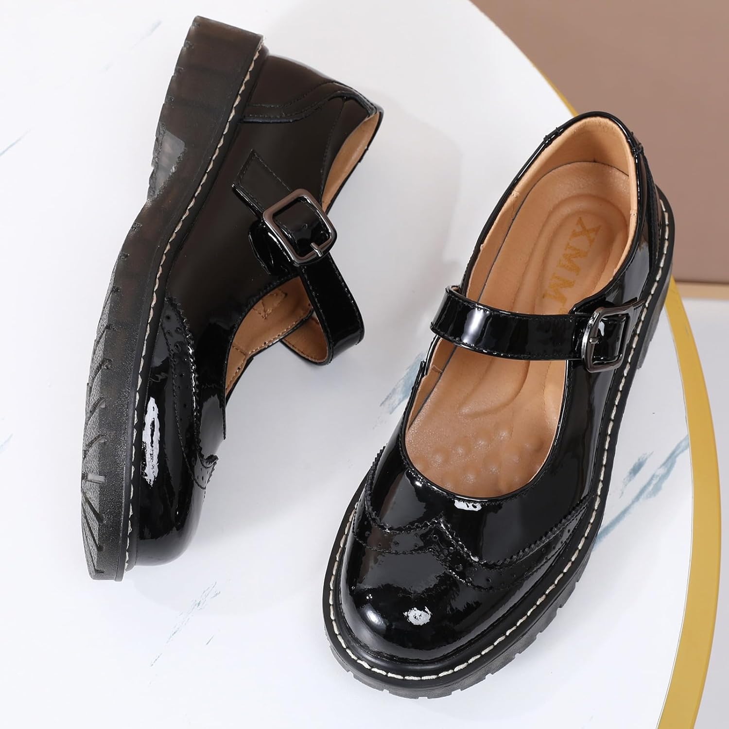 XMM Mary Jane Shoes Women Mary Janes Flats Ladies Oxford Shoes for Women Comfort Leather Round Toe Non-Slip Dressy Casual Cute Girls School Work Shoes - Image 5
