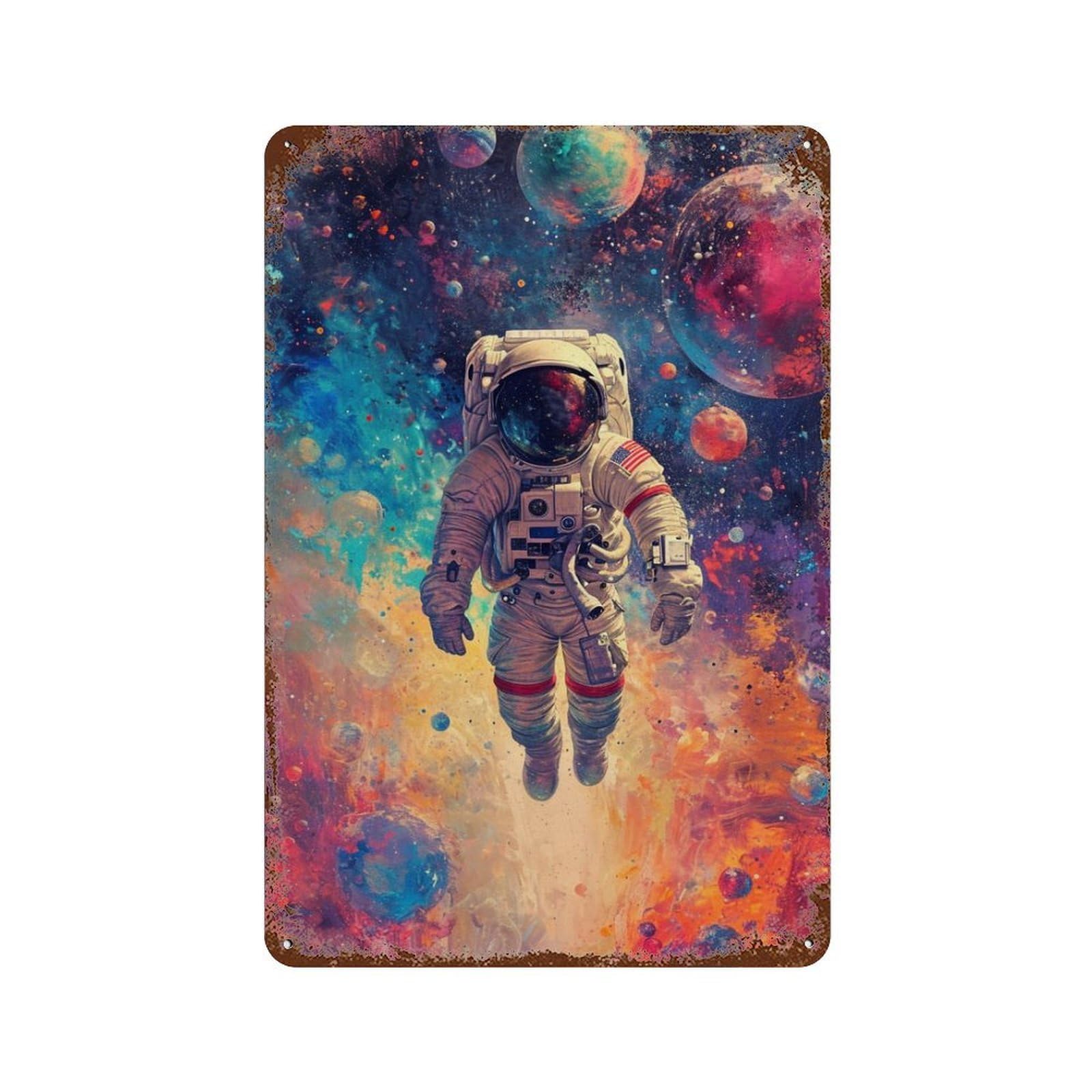 Cosmic Astronaut Adventure-4 Aged Metal Wall Plaque 11.8"x7.9", for Garage, Bar And Workshop Decor, Farmhouse Wall Decor