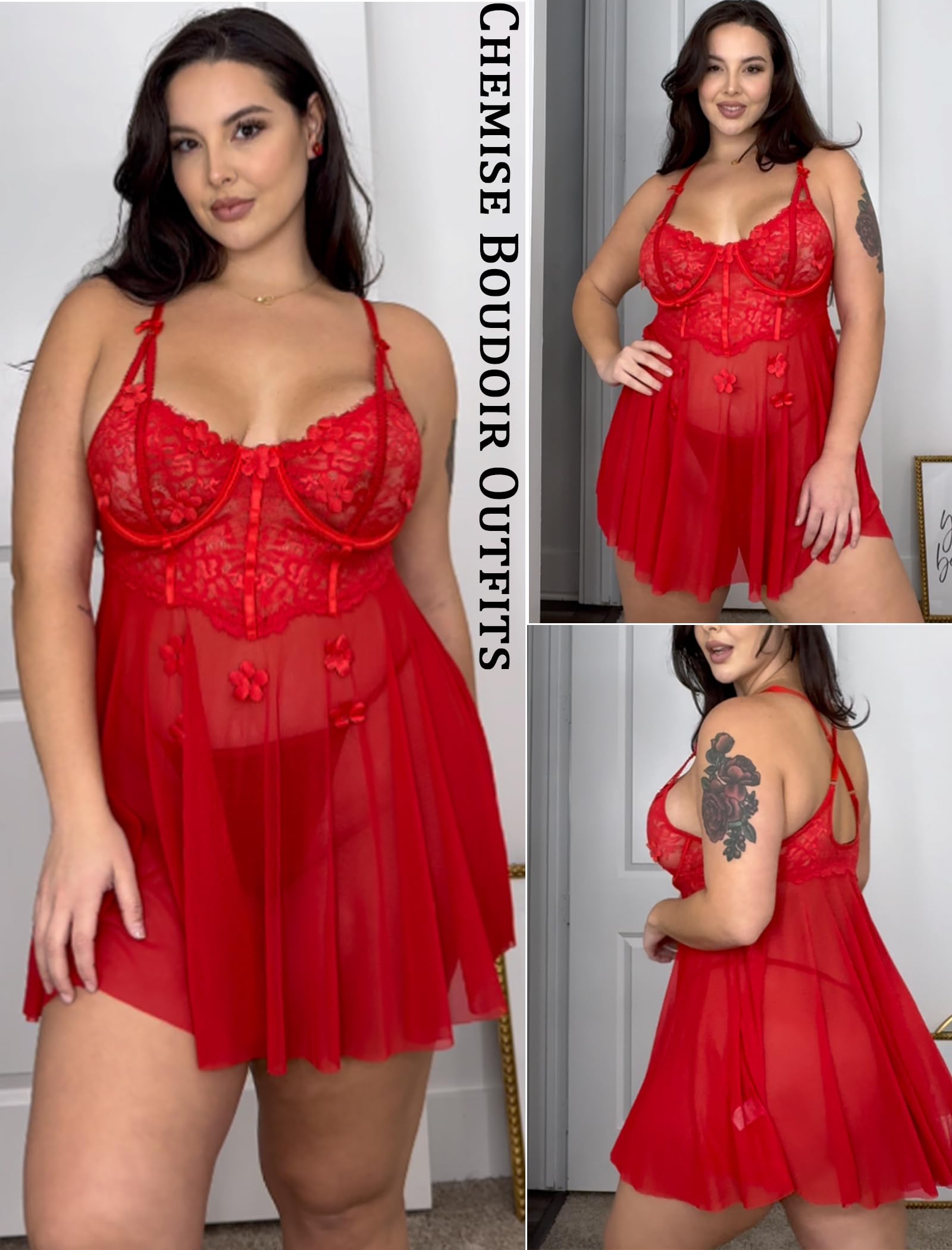 Avidlove Lace Lingerie for Woman Mesh Babydoll Lingeries Sexy Baby Doll Sleepwear Lace Chemise Boudoir Outfits S-XXL