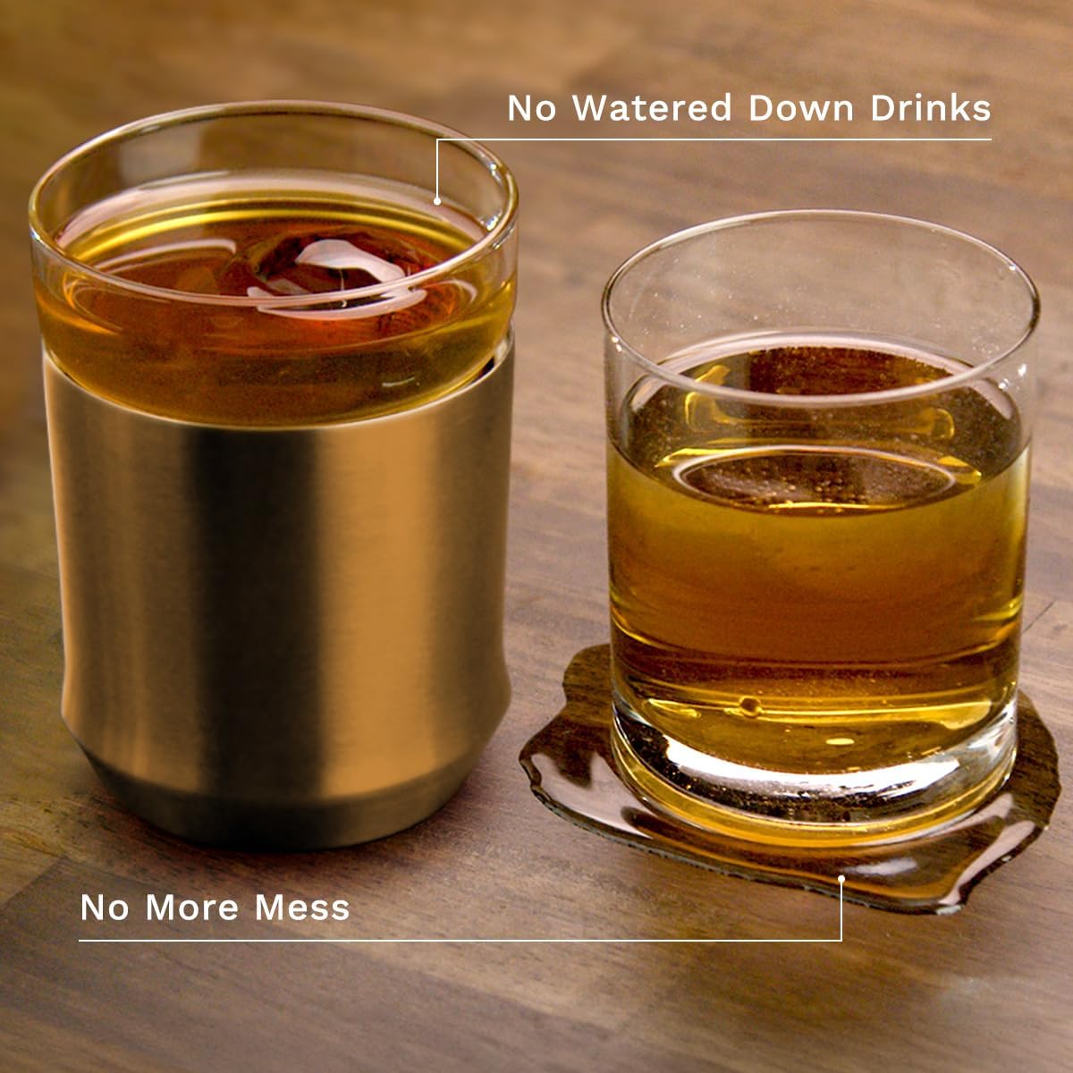Elevated Craft Hybrid Cocktail Glass Premium Vacuum Insulated Steel Base with Removable Insert - 12oz Rocks Glass, Double Old Fashioned Lowball for Margaritas, Bourbon, Whiskey - Copper