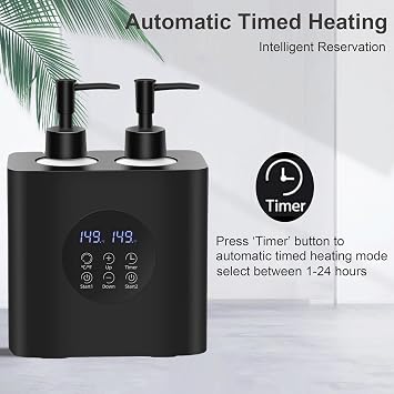 Elitzia Dual Bottle Massage Oil Warmer Smart Touch Control Lotion Warmer Dispenser Adjustable Temperature Independent Heating Systems Heated Lotion Dispenser with 4 Pump Bottles ETLB02B (Black)