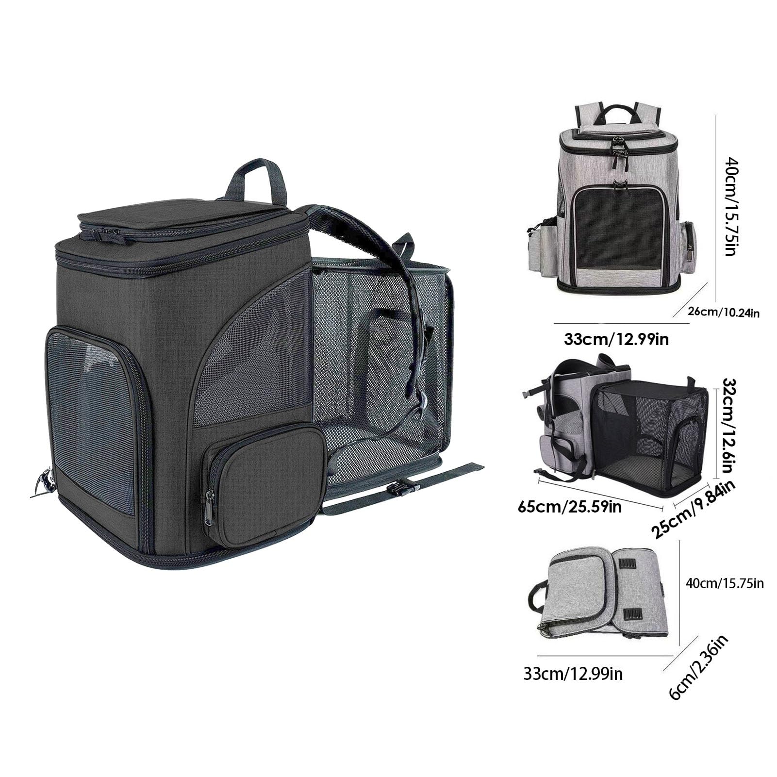 Mochila transportadora para Mascotas, transportadora expandible para Perros y Gatos, Mochila de Viaje Plegable y Transpirable para Mascotas pequeñas y Medianas de hasta 18 Libras (Negra)