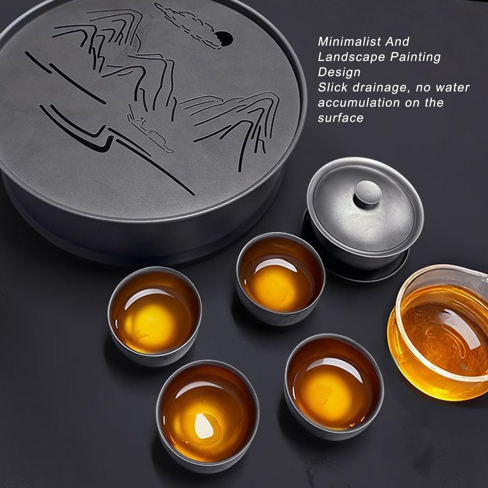 Cryfokt Juego de té para Acampar, Bandeja Multifuncional de té Tradicional Chino Kung Fu con Tazas y Jarra, Juego de Tetera Ligera para Actividades Pesca, Senderismo y oficina.