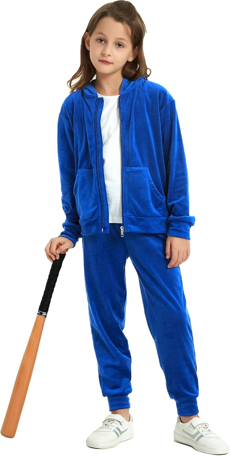 MessBebe Girls Sweatsuits Jogging Set Velour Tracksuit 2 Piece Outfits Zip Up Hoodies and Pants Sportswear Set 4-12 Years - Image 2