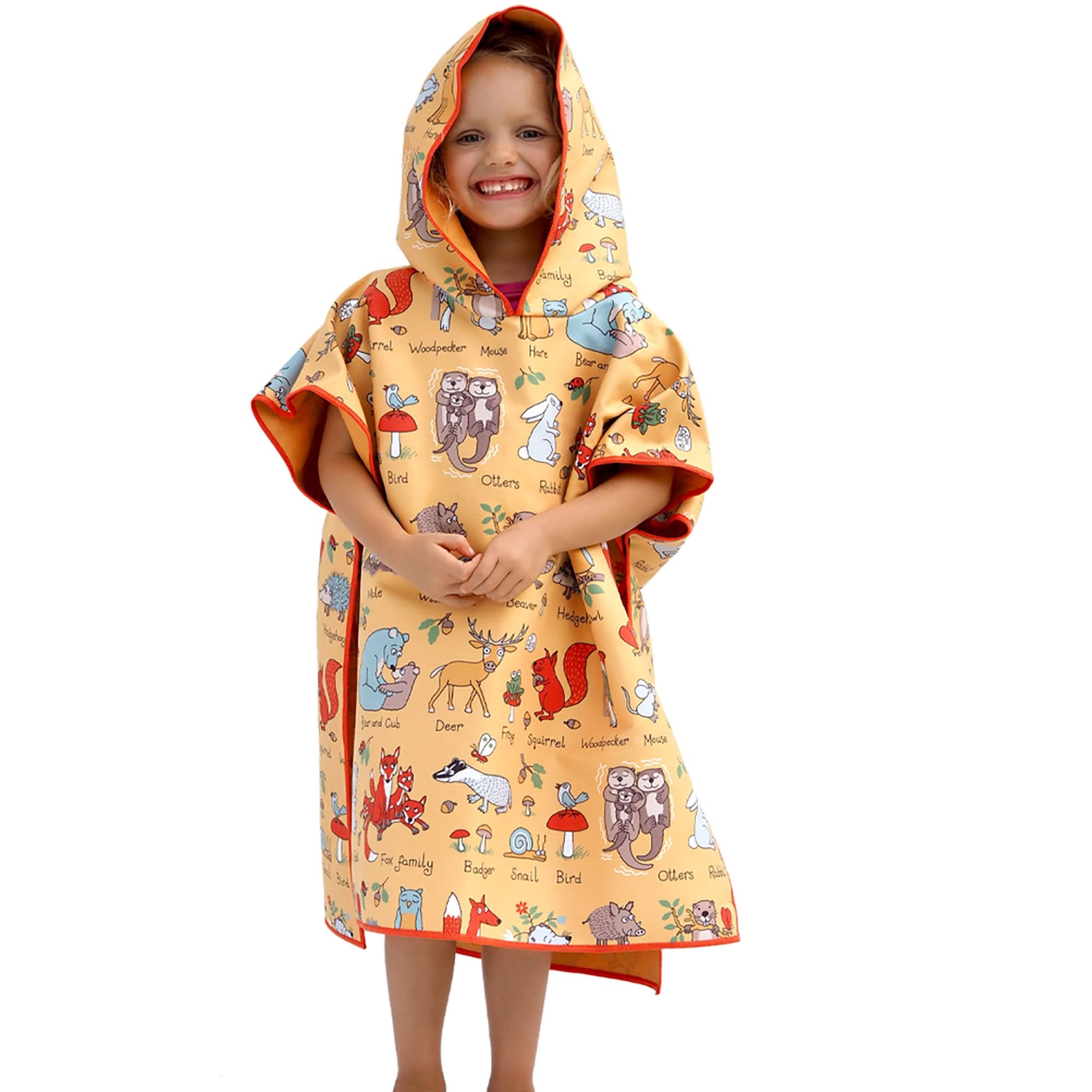 Tyrrell Katz Kids Woodland Animals Hooded Poncho Towel, Microfibre, Quick Dry, Beach Swim Bath Changing Robe for Boys & Girls, Age 2-6