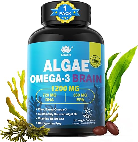 Cápsulas blandas de aceite de pescado Omega 3 con DHA 720 mg EPA 360 mg, relación de algas veganas 21 para ojo cerebral, suplemento Omega 3 de