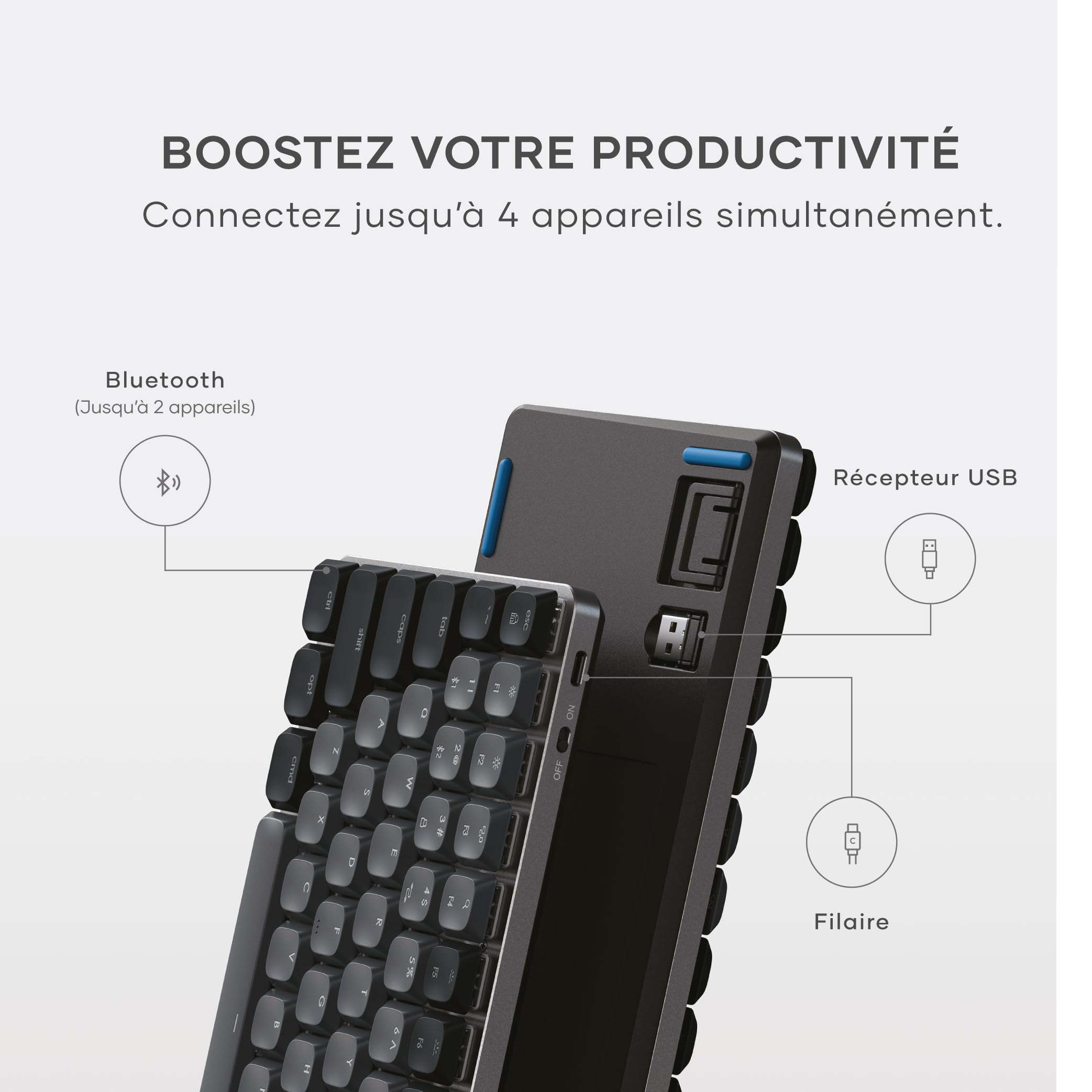 Satechi Clavier Mécanique 75% SM1 QWERTY US, Rechargeable, Gris-Noir
