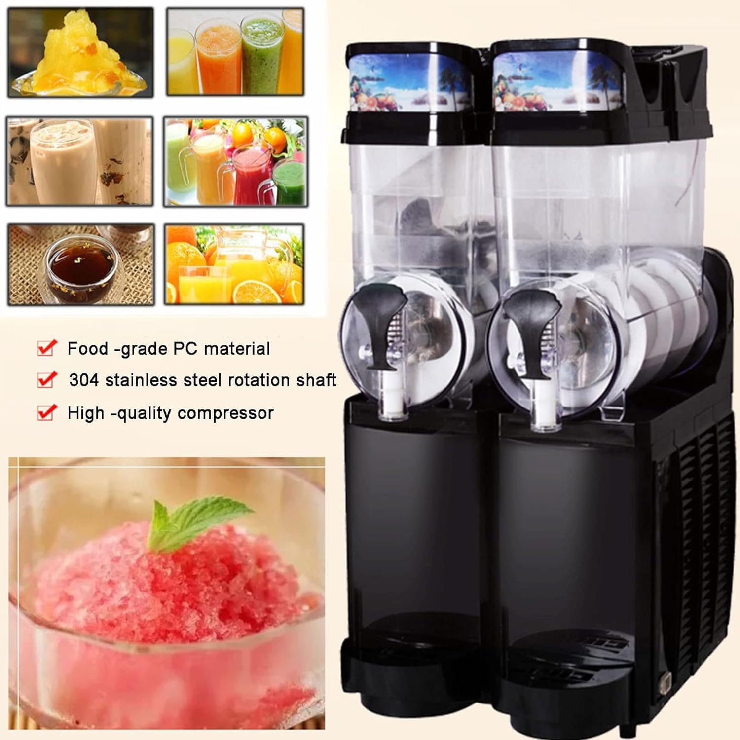Machine À Boissons Glacées 15Lx2, Machine À Glace Fondante Commerciale 580 W, Machine À Glace Fondante Automatique À Double Cylindre Pour La Maison, Les Fêtes, Les Restaurants, Les Cafés Et Les Bars