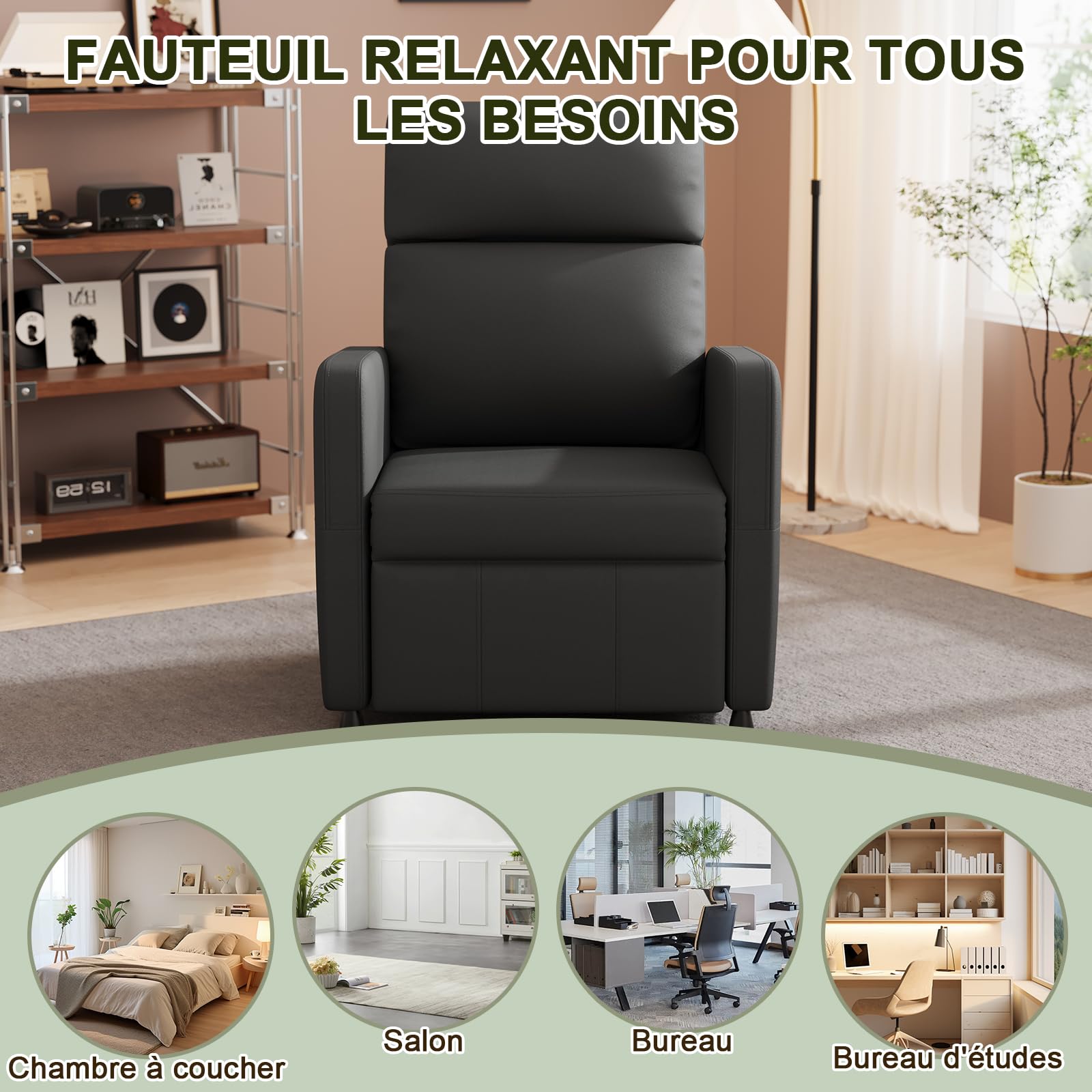 JUMMICO Silla reclinable eléctrica - Sillón reclinable con Respaldo y reposapiés Ajustables, Comodidad Acolchada, Bolsillo Lateral, sofá Individual para Sala de Estar, Dormitorio, Oficina en casa
