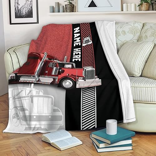 Miniatura 6 de OhaPrints Manta de forro polar suave con nombre personalizado de color rojo, camionero, camionero, camionero, camionero, conductor, manta de forro