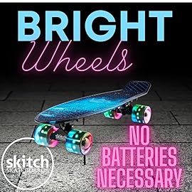 SKITCH Complete Skateboards for Kids Ages 6-12 Beginners Boys Year Old Children Youth Gift Set 22 Inch Penny Board Mini Cruiser ABEC 9 Bearings Skateboard Backpack Bag Skate Tool (Blue Galaxy LED+)