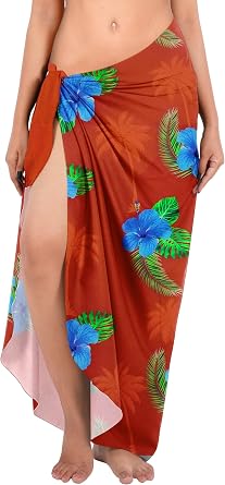 LA LEELA Womens Wrap Sarong Cover up Swimwear Wraps One Size Red Hibiscus
