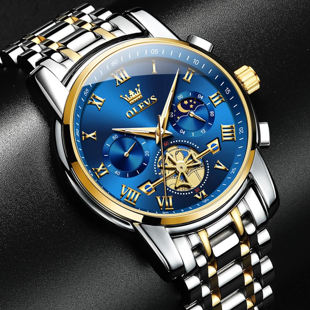 OLEVS Uhren Herren Chronograph Wasserdicht Analog Quarz Uhr Herren Mode Lässig Business Leuchtend Edelstahl Großgesicht Herrenuhr