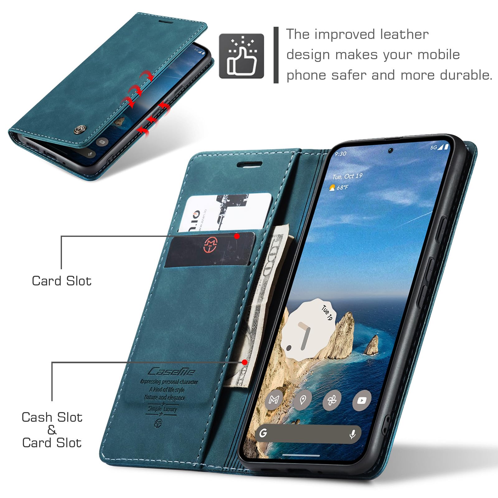 Etui do Google Pixel 10/Pixel 10 Pro portfel ze skóry PU z uchwytem na karty Kompatybilny Kabura magnetyczna odporne na wstrząsy etui na telefon z klapką do Google Pixel 10, Niebieski zielony