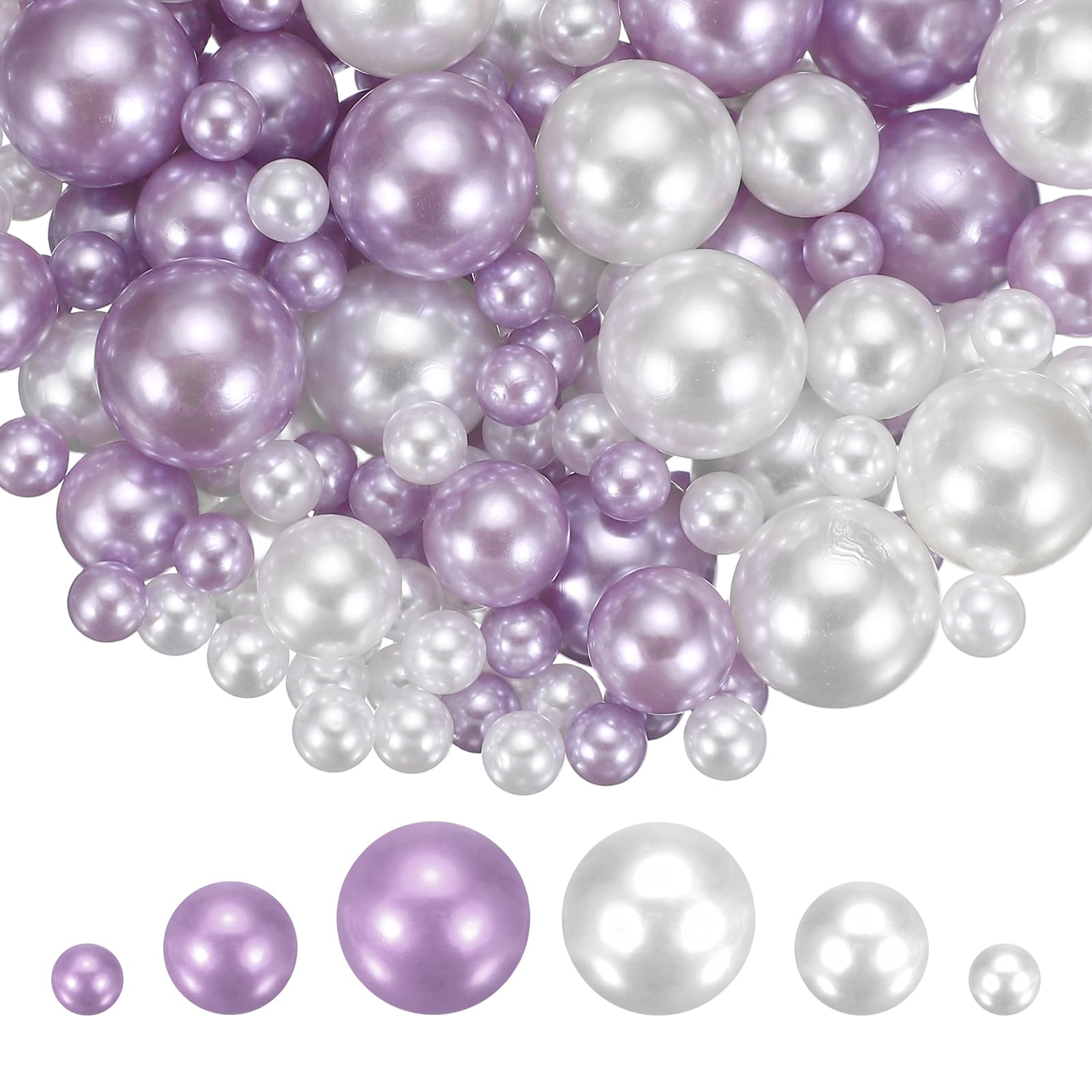 sourcing map 300Pcs Faux Pearl for Crafting, 8/14/20mm No Hole ABS Round Pearls for Vase Fillers Jewelry Making Vase Filler Cosmetic Boxes Home Decor DIY Parts Table Scatter, Purple White