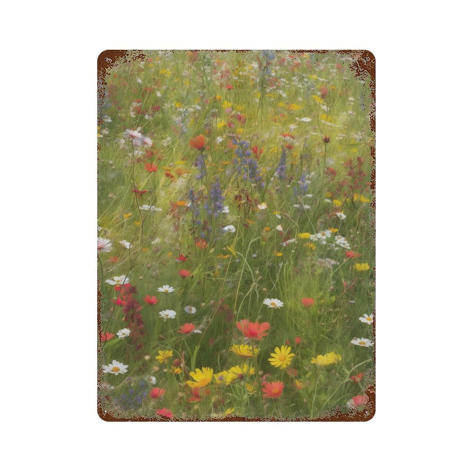 Wildflower Field Vintage Wall Sign 15.7"x11.8", Rust Effect Metal Decor for Basement, Hobby Room And Garage Decor