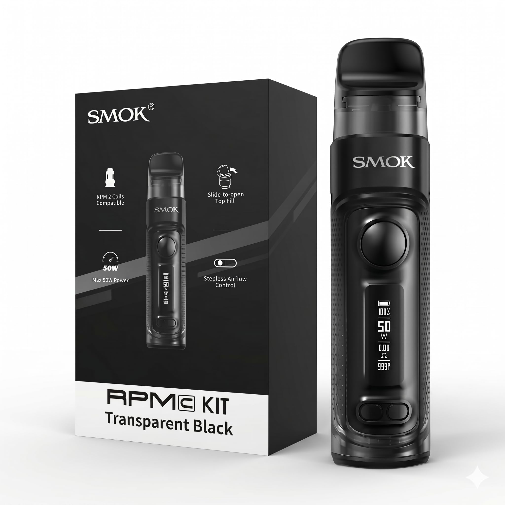 SMOK RPM C POD Vape Kit [Black] - Durable Build, All Round Performance,  Fast Charging, 50W Adjustable, Compatible with All RPM 2 Coils, Refillable  Rechargeable E Cigarettes, No Nicotine: Amazon.co.uk: Electronics &