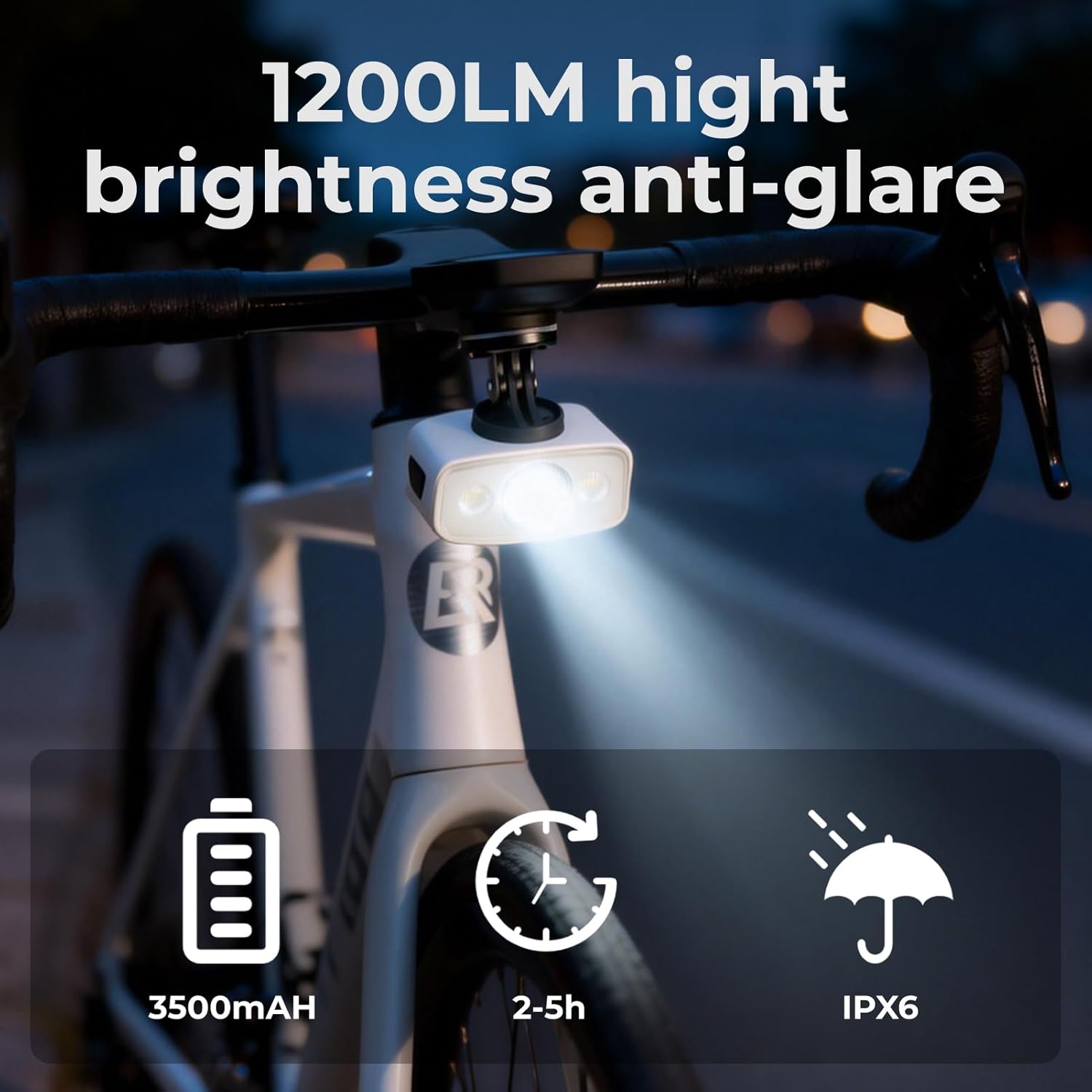 ROCKBROS 1200Lm Bike Headlight, Super Bright USB C Rechargeable Bike Lights for Night Riding, IPX6 Waterproof Front Light with High Low Beam for Road and Mountain Cycling