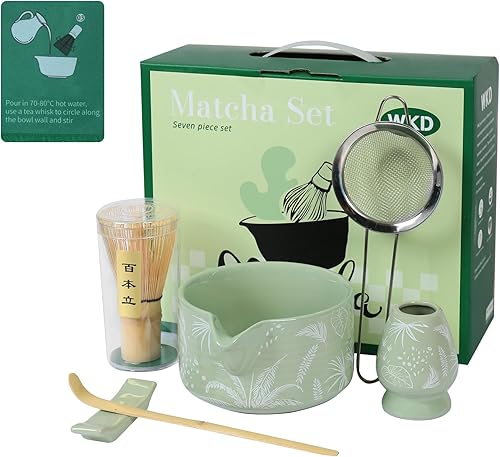 Miniatura 11 de Juego de batidor de matcha, juego de matcha de cerámica incluye cuenco de matcha con boquilla, batidor y soporte, cuchara de bambú, tamiz Verde