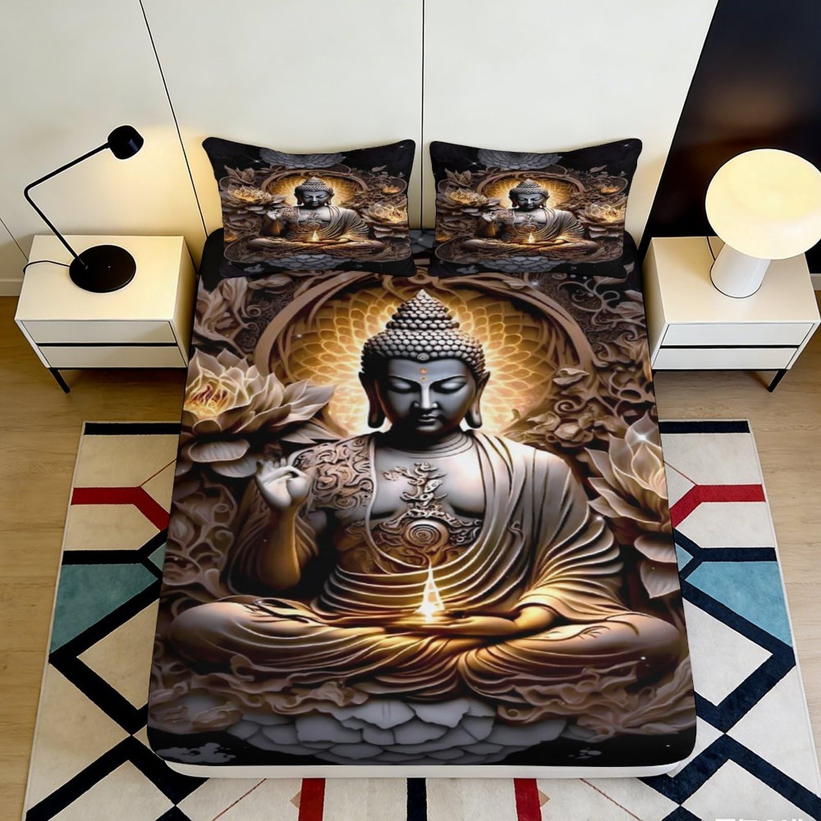 Kzqnxhjprl Style-8 3D Printed Buddha Meditation Fitted Sheet Microfiber Soft Breathable Lotus Flower Mattress Cover For Bedroom Dorm Decor 90X200x25cm