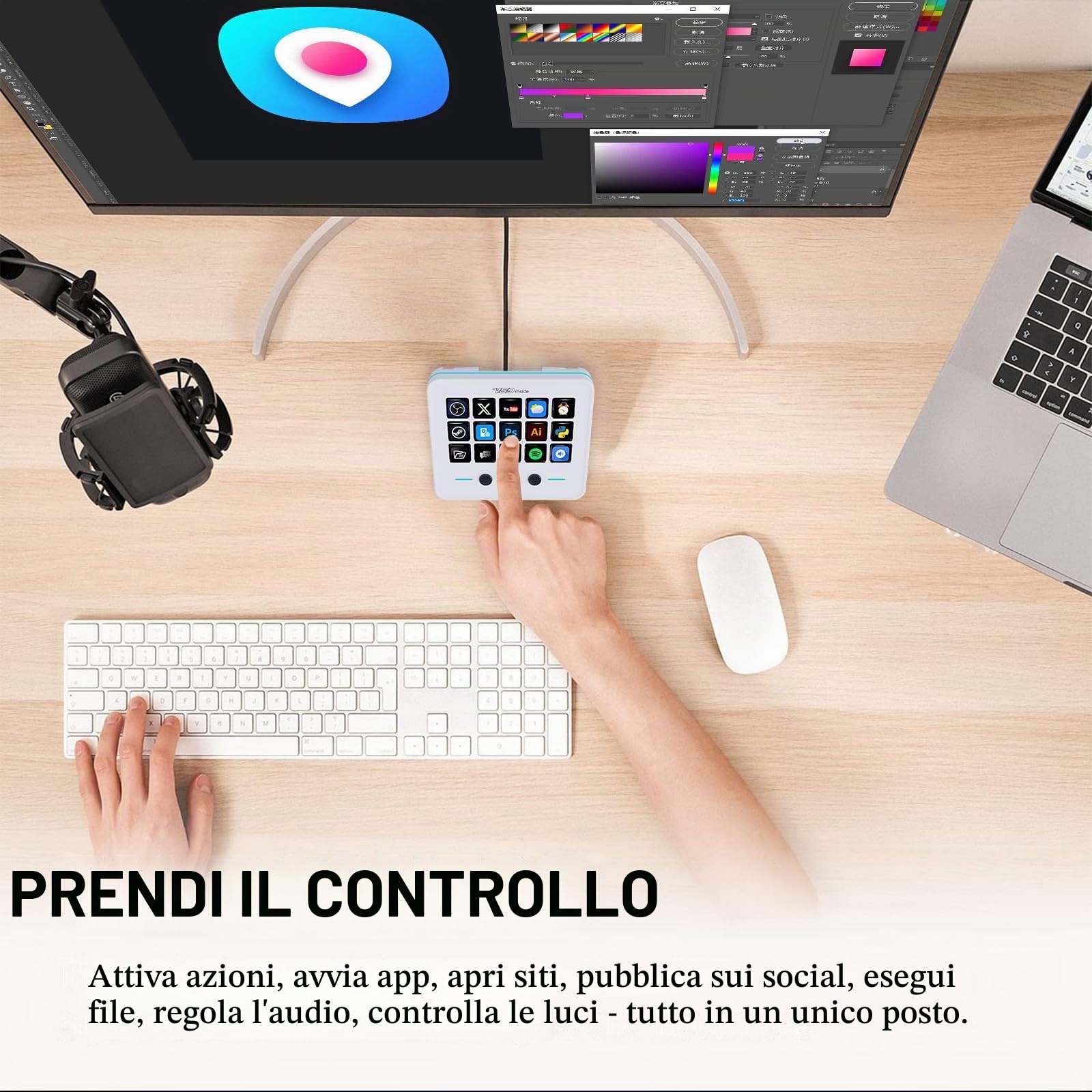 Tastiera macro, tastiera di scelta rapida per streaming di mazzi e mazzi di mazzo, 18 tasti programmabili, tastierino AI visivo personalizzabile per tastiera USB OBS, YouTube