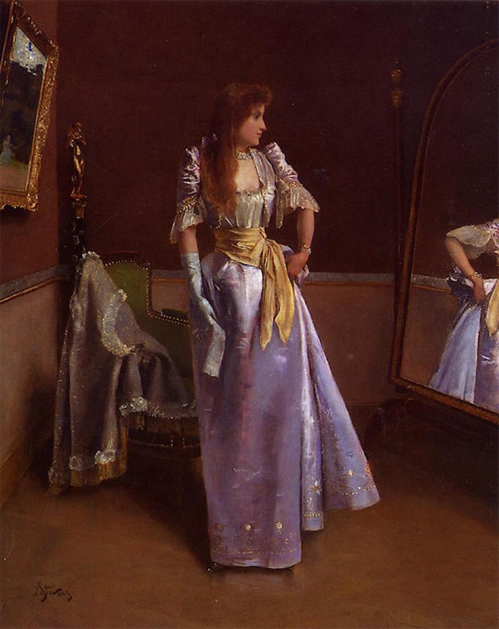 SERENDIPITP Vintage Picture Print on Canvas Wall Art Poster Ready for the Ball by Alfred Stevens Artwork Print Poster for Wall Decor 60x90cm