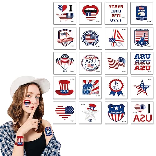 Pegatinas patrióticas de tatuaje 4 de julio, tatuajes temporales falsos para fiesta del Día de la Independencia, suministros para fiestas, bandera 4
