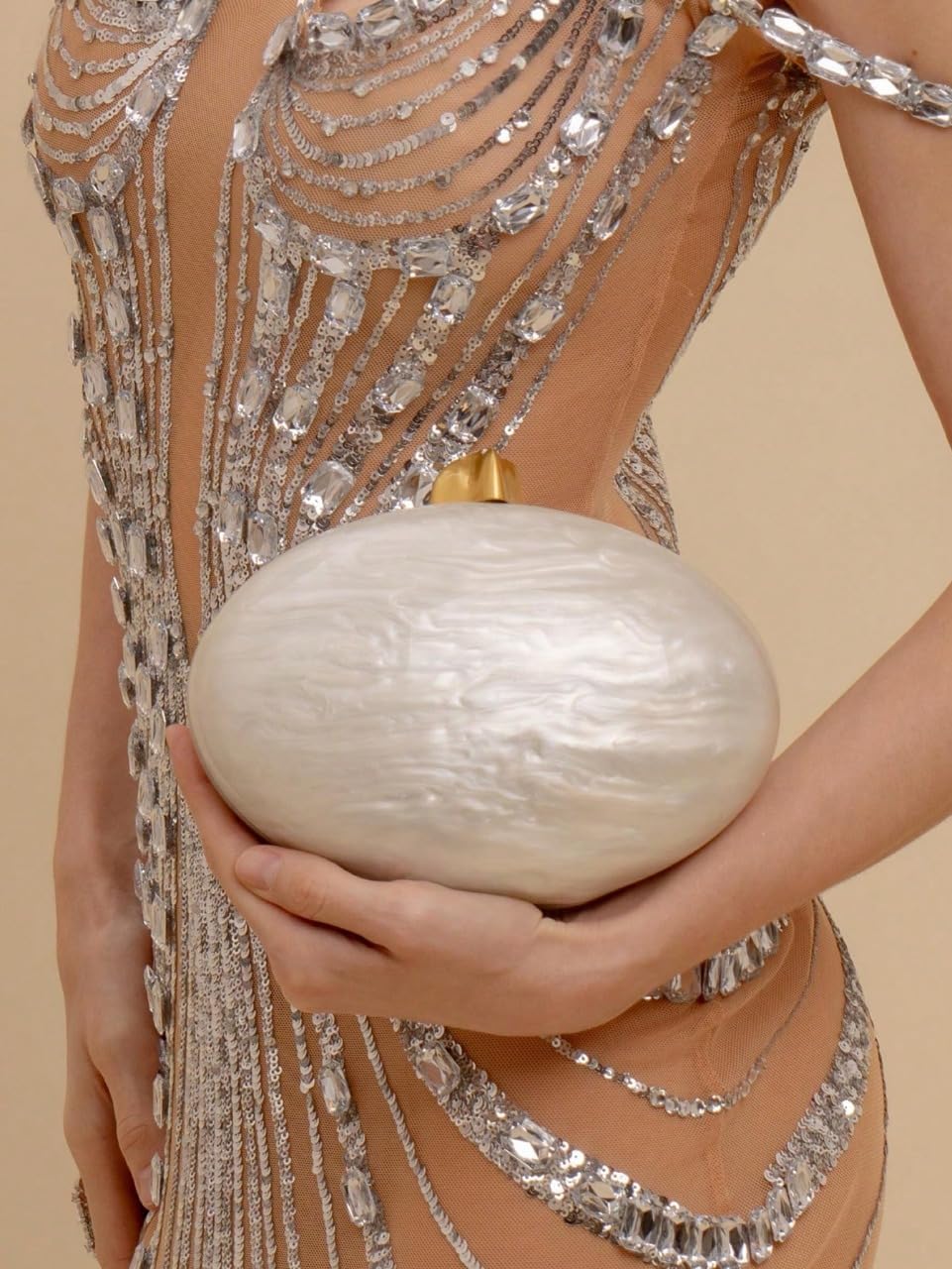 Shell Shape Acrylic Clutch Trendy Metallic Acrylic Evening Bag Shiny Egg Purses and Handbags for Women Wedding Party - Image 3