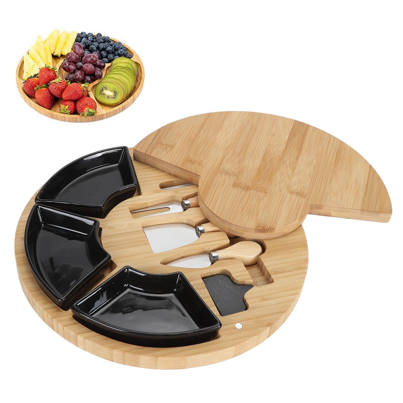 Plateau à légumes, plateau à fromage, plateaux de service hygiéniques sans odeur de haute dureté en bois de 13 pouces pour la fête, la maison et la cuisine (Round)