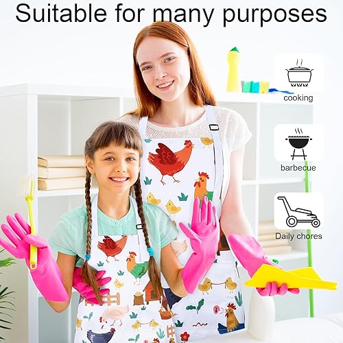 Miniatura 5 de 2 delantales para padres e hijos, delantales para mamá y yo, delantal de cocina ajustable con 2 bolsillos, bonito delantal a juego