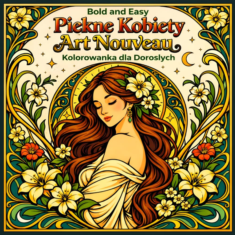 Bold and Easy Piękne Kobiety Art Nouveau: Kolorowanka dla Dorosłych z Eleganckimi Portretami i Kwiatowymi Motywami
